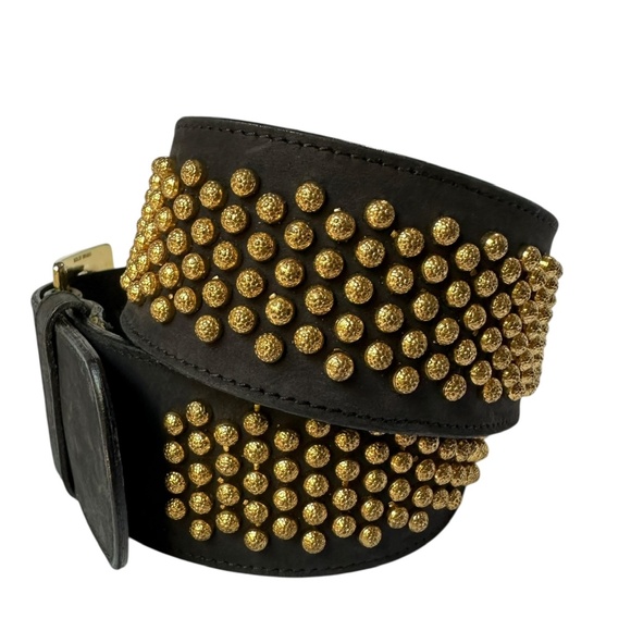 Vintage NEIMAN MARCUS Black Leather With Wide Gold Studs Unisex Belt S main image 11
